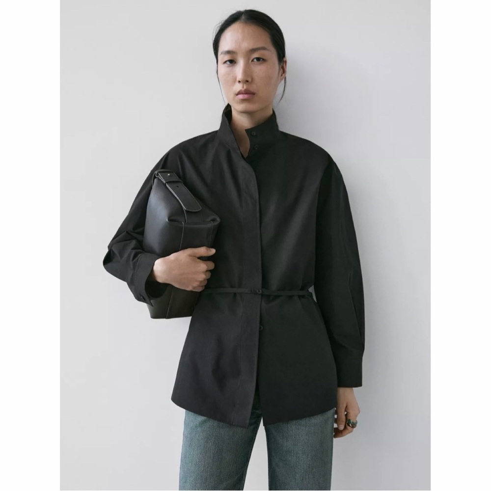 New w/ Tags Massimo Dutti High Neck Shirt with Strap Detail size Small